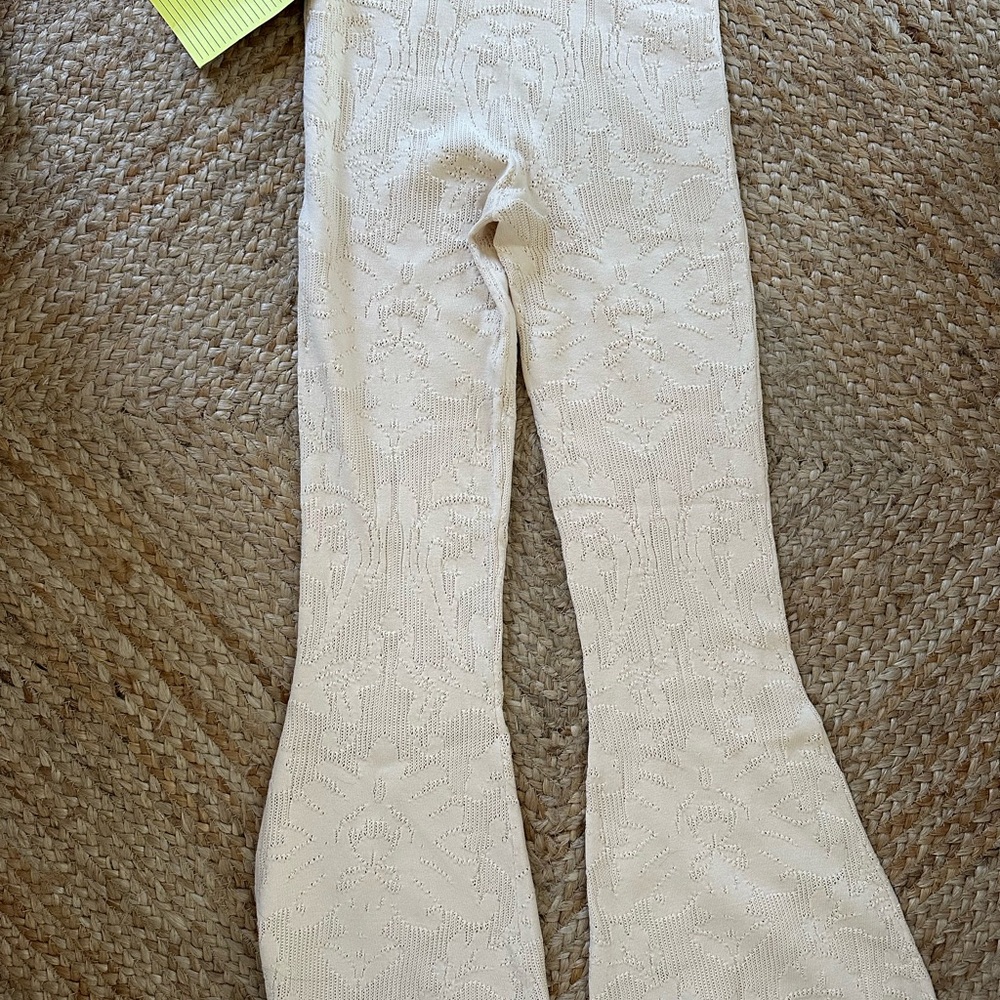 Cream Patterned Flare Pants - Picture 3 of 3